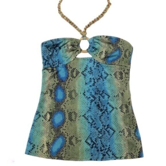 Michael Kors Green Snakeskin Print Swim Tanktini Top 4 - Picture 1 of 6